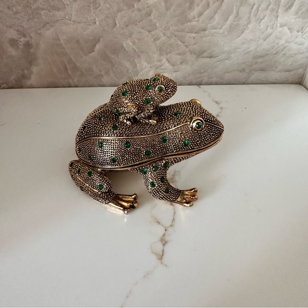 Vintage Bombay Company Gold Frog Trinket Magnifying Glass Desk Set EUC